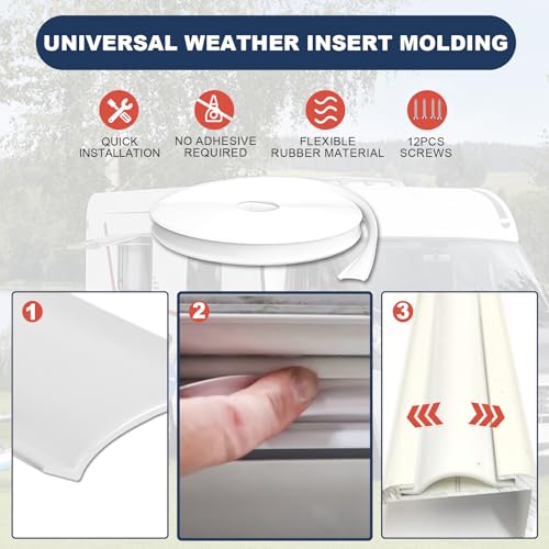 Podoy 1" RV Vinyl Trim Molding Insert 100FT with 12 Screws, RV Screw Cover Trim, RV Weather Stripping Exterior, Corner Molding Exterior Rain Gutter & Roof Edge Rubber Trim for Camper Travel Trailer, White - Image 5
