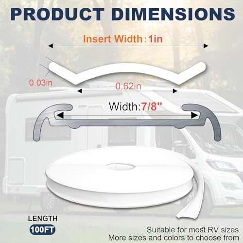 Podoy 1" RV Vinyl Trim Molding Insert 100FT with 12 Screws, RV Screw Cover Trim, RV Weather Stripping Exterior, Corner Molding Exterior Rain Gutter & Roof Edge Rubber Trim for Camper Travel Trailer, White - Image 2