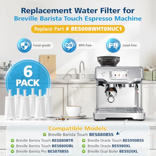 Beckacher 6 Pack Upgrade Water Filters Compatible with Breville BES880 Barista Touch, BES990 BES980 Oracle Touch and BES878 BES920 Bambino ClaroSwiss Sage Espresso coffee Machine, #BES008WHT0NUC1 - Image 2