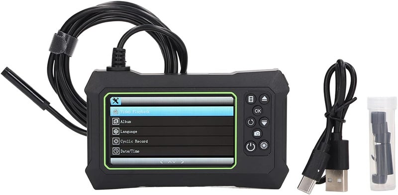 مسبار فحص IP67 مع عدسة 8 مم وشاشة LCD مقاس 4.3 بوصة بدقة 1080 بكسل - منظار داخلي، كاميرا منظار فتحات بطول 2 متر (6.56 قدم) مع 8 مصابيح LED قابلة للتعديل وبطارية 3000 مللي أمبير/ساعة، أصفر. (أخضر وأسود) - Image 1