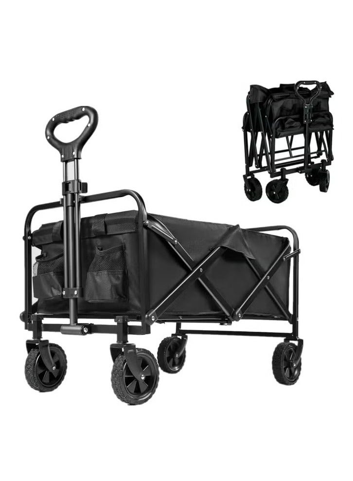 سمارت كيتشين عربة رحلات قابلة للطي مع قماش قابل للإزالة لمهرجانات الحديقة والتخييم والنزهات تدعم مقطورة نقل محمولة بحد أقصى 150 كجم باللون الأسود - Image 2