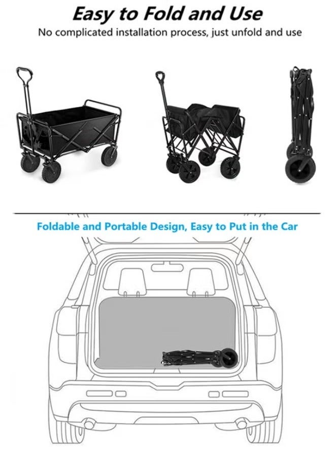 سمارت كيتشين عربة رحلات قابلة للطي مع قماش قابل للإزالة لمهرجانات الحديقة والتخييم والنزهات تدعم مقطورة نقل محمولة بحد أقصى 150 كجم باللون الأسود - Image 3