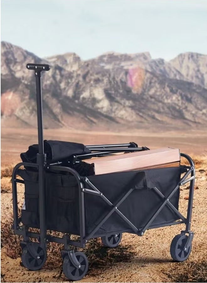 سمارت كيتشين عربة رحلات قابلة للطي مع قماش قابل للإزالة لمهرجانات الحديقة والتخييم والنزهات تدعم مقطورة نقل محمولة بحد أقصى 150 كجم باللون الأسود - Image 4