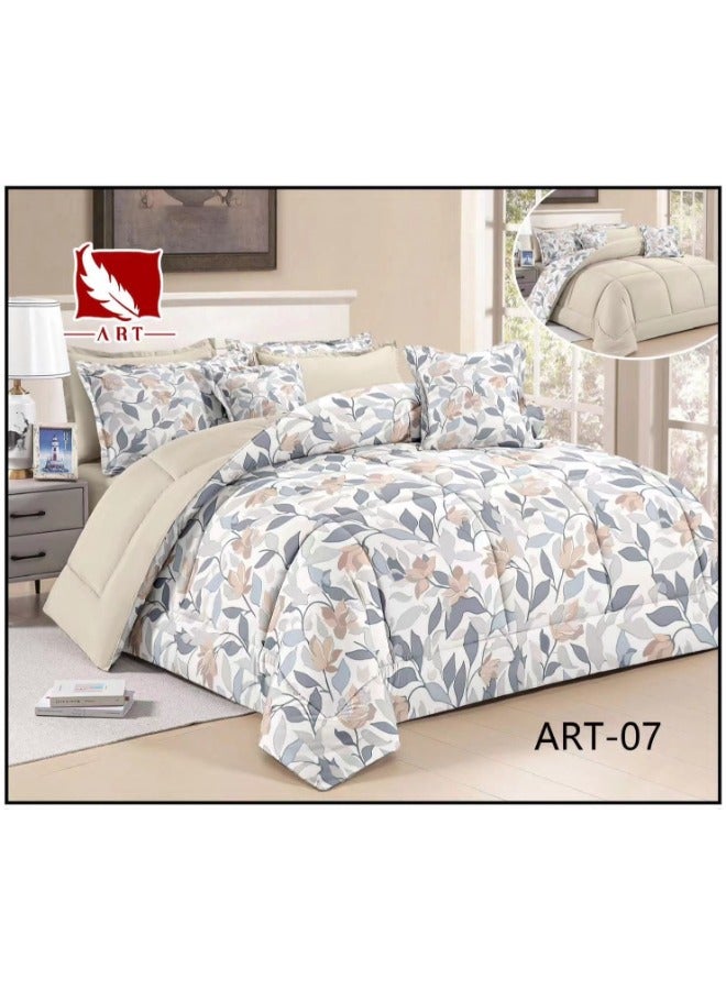 ART 7-Piece Double Bedspread Set – Earthy Leaf Pattern – Size 220×240 cm