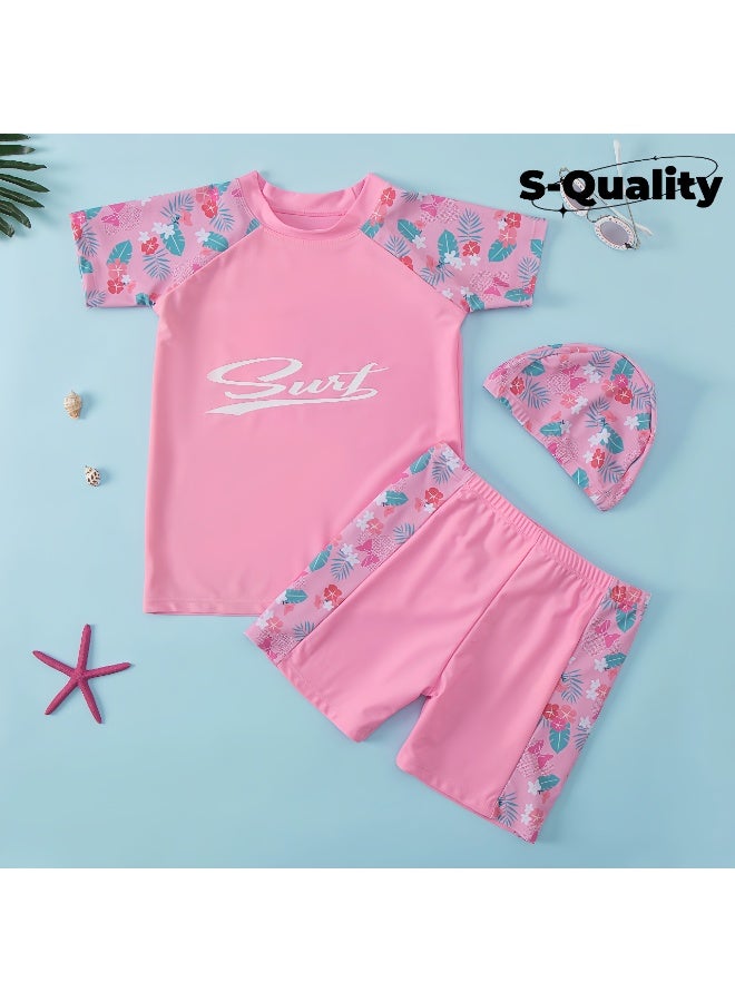 S-Quality 3-Piece Girls’ Bathing Suit Set – Swimsuit, Shorts & Cap – Fun Summer Swimwear for Kids - Image 1