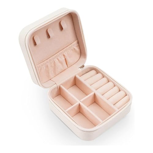 Estele Jewellery Organiser/Box Lightweight Leather Zipper Lock Portable Mini Jewellery Storage Box Case with Dividers Container for Ring, Earrings, Necklace Jewelry Organizer for Women Travel & Party - Image 1
