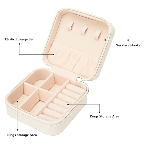 Estele Jewellery Organiser/Box Lightweight Leather Zipper Lock Portable Mini Jewellery Storage Box Case with Dividers Container for Ring, Earrings, Necklace Jewelry Organizer for Women Travel & Party - Image 5