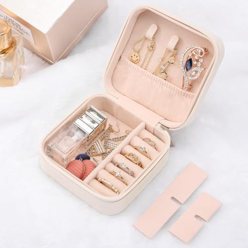 Estele Jewellery Organiser/Box Lightweight Leather Zipper Lock Portable Mini Jewellery Storage Box Case with Dividers Container for Ring, Earrings, Necklace Jewelry Organizer for Women Travel & Party - Image 3