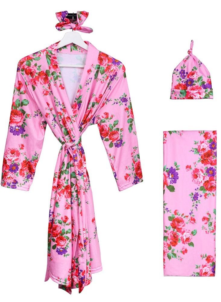Generic - Matching Robe and Swaddle Set Mom And Baby - Mommy & Me Matching Outfits, Baby Blanket & Hospital Robe sets 4 Pink Size L - Image 1