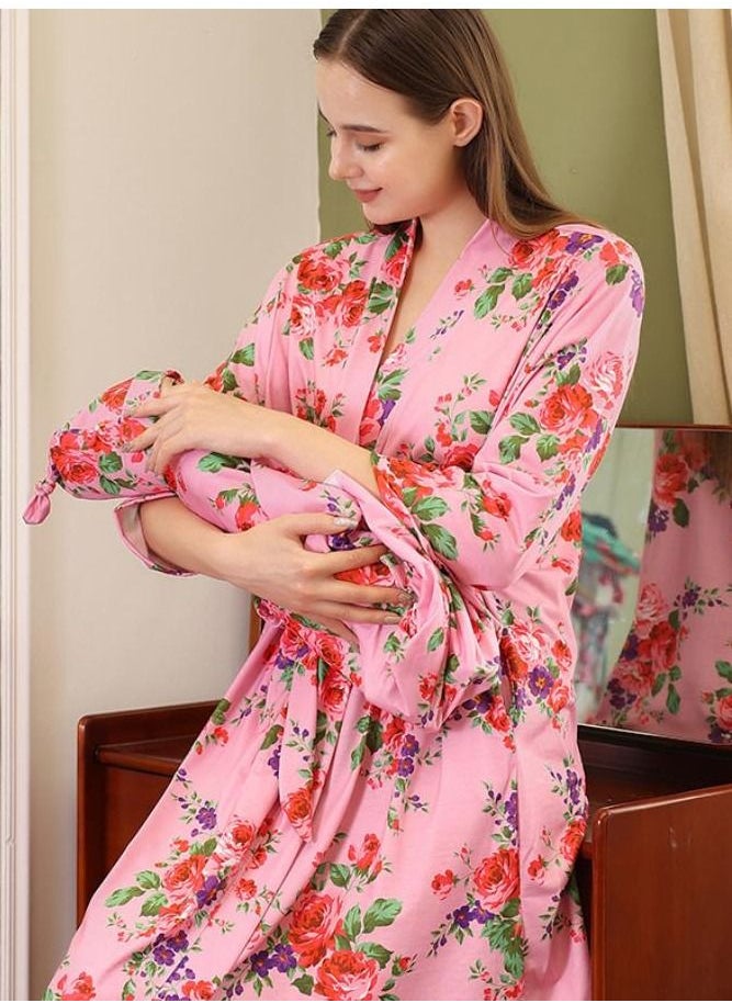Generic - Matching Robe and Swaddle Set Mom And Baby - Mommy & Me Matching Outfits, Baby Blanket & Hospital Robe sets 4 Pink Size L - Image 1