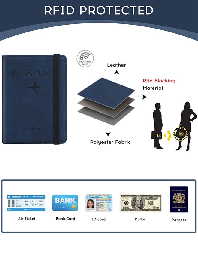 متجر الفرح غطاء جواز السفر، حامل جواز السفر، محفظة سفر، حافظة جواز سفر مانعة لتقنية تحديد الهوية بموجات الراديو، ملحقات سفر، حامل بطاقات، محفظة، هدايا سفر للجنسين، أزرق - Image 3
