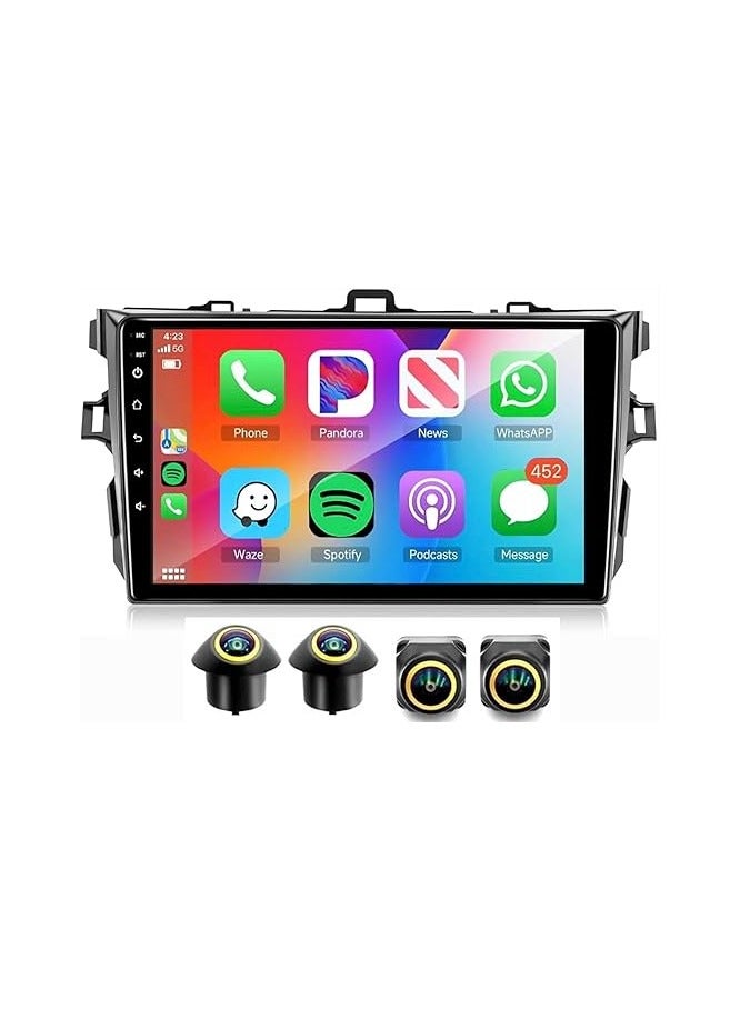 SHEZA STAR Android Car Stereo for Toyota Corolla 2007-2013 4GB RAM 64GB ROM Support Carplay, M-Link Wi-Fi BT, GPS, 9 Inch IPS.QLED, Fast interface, Screen with 360D Camera Included - Image 1