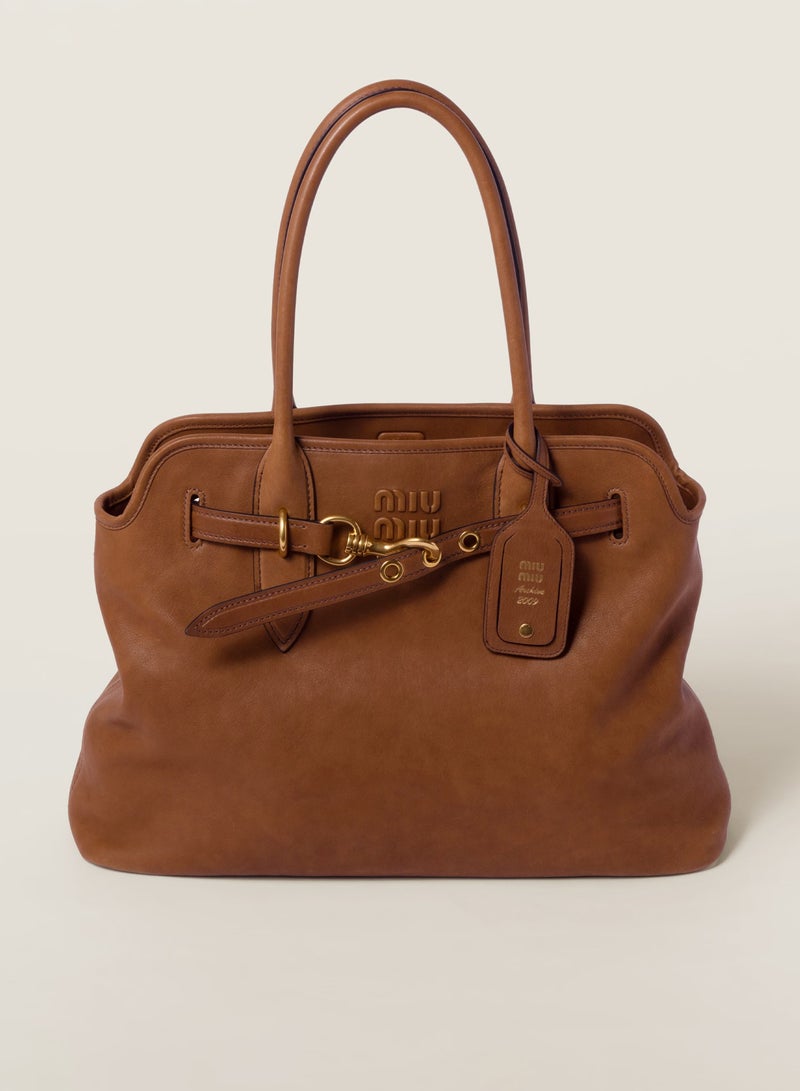 Miu Miu Miu Aventure Nappa Leather Bag,  Women's Tote Bag, Women's Shoulder Bag, Women's Hand Bag, Women's Cross Body Bag, Women's Travel Bag, Light-Brown-40cm - Image 1