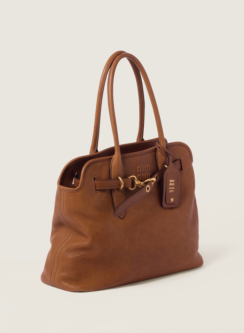 Miu Miu Miu Aventure Nappa Leather Bag,  Women's Tote Bag, Women's Shoulder Bag, Women's Hand Bag, Women's Cross Body Bag, Women's Travel Bag, Light-Brown-40cm - Image 2