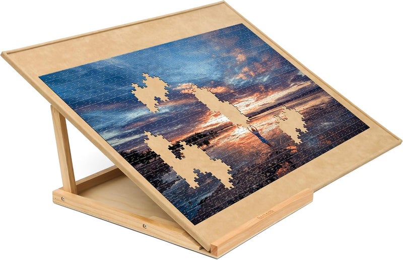 Becko US Jigsaw Puzzle Board with Stand, Portable Wooden Puzzle Table with 2 Tilt Angles Adjustable & Premium Smooth Flannel Table Top, Used Horizontally/Vertically for 1000 Piece Jigsaw Puzzles - Image 1