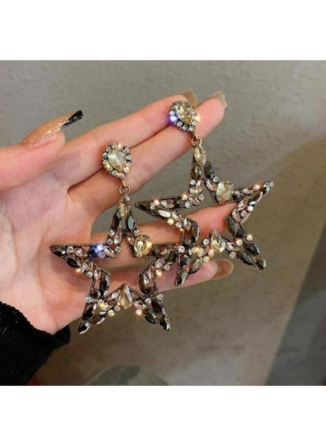 Missgrace - Gold Women's Long Sparkling Crystal Drop Earrings Star Rhinestone Dangle Earrings for Bridal Wedding Party Jewelry - Image 1