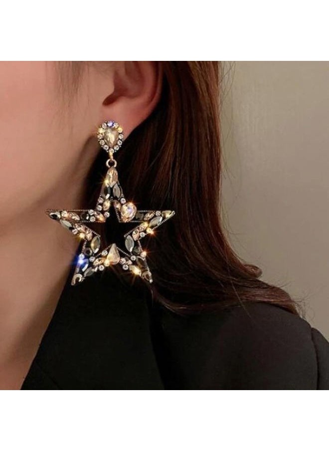 Missgrace - Gold Women's Long Sparkling Crystal Drop Earrings Star Rhinestone Dangle Earrings for Bridal Wedding Party Jewelry - Image 1