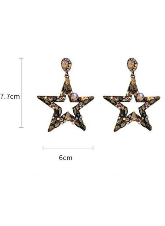 Missgrace - Gold Women's Long Sparkling Crystal Drop Earrings Star Rhinestone Dangle Earrings for Bridal Wedding Party Jewelry - Image 1
