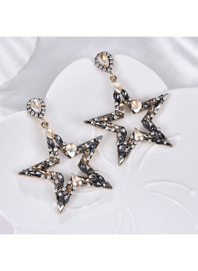 Missgrace - Gold Women's Long Sparkling Crystal Drop Earrings Star Rhinestone Dangle Earrings for Bridal Wedding Party Jewelry - Image 1