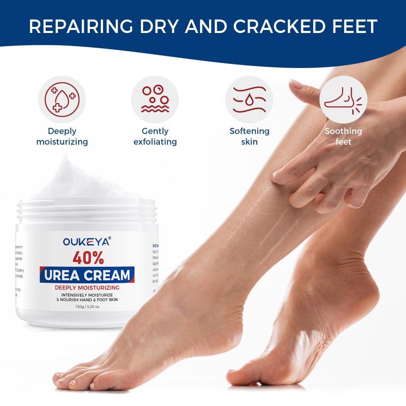 OUKEYA NEW FORMULA Urea Cream 40 Percent for Feet Maximum Strength, Hand Heels Dry Cracked Treatment Lotion for Knees & Elbows, Foot Dead Skin Cuticle Callus Remover Toenail Softener, 5.29 oz - Image 4
