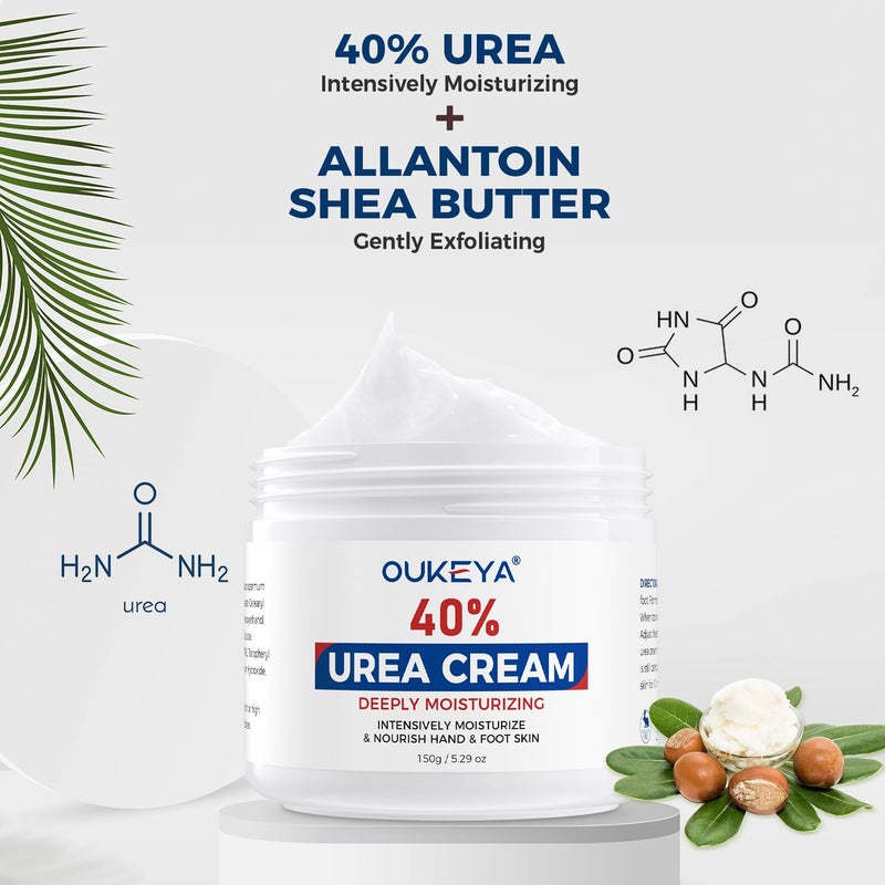 OUKEYA NEW FORMULA Urea Cream 40 Percent for Feet Maximum Strength, Hand Heels Dry Cracked Treatment Lotion for Knees & Elbows, Foot Dead Skin Cuticle Callus Remover Toenail Softener, 5.29 oz - Image 5