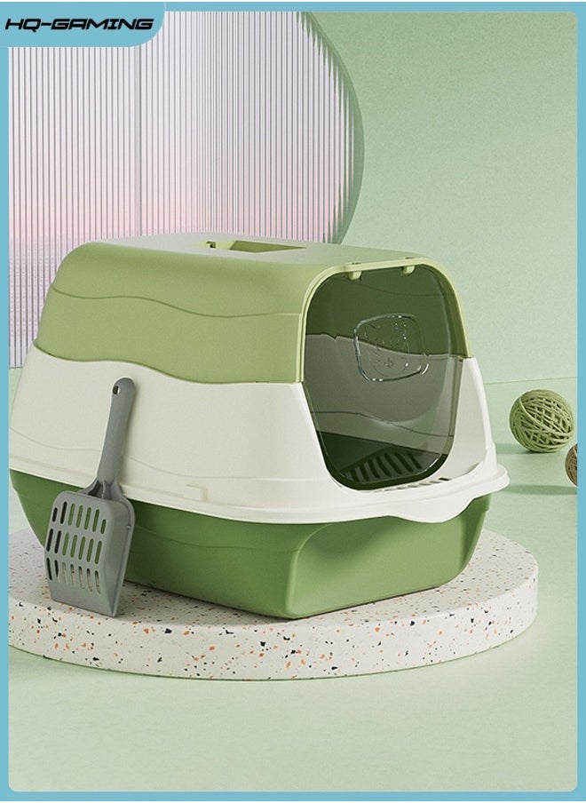 HQ-GAMING - Detachable Cat Litter Box, Large Enclosed High Sided Litter Box with Removable Lid Anti-Splashing Cat Supplies with Plastic Scoop & Deodorizing Bag Easy Clean No Smell Kitty (Green) - Image 1
