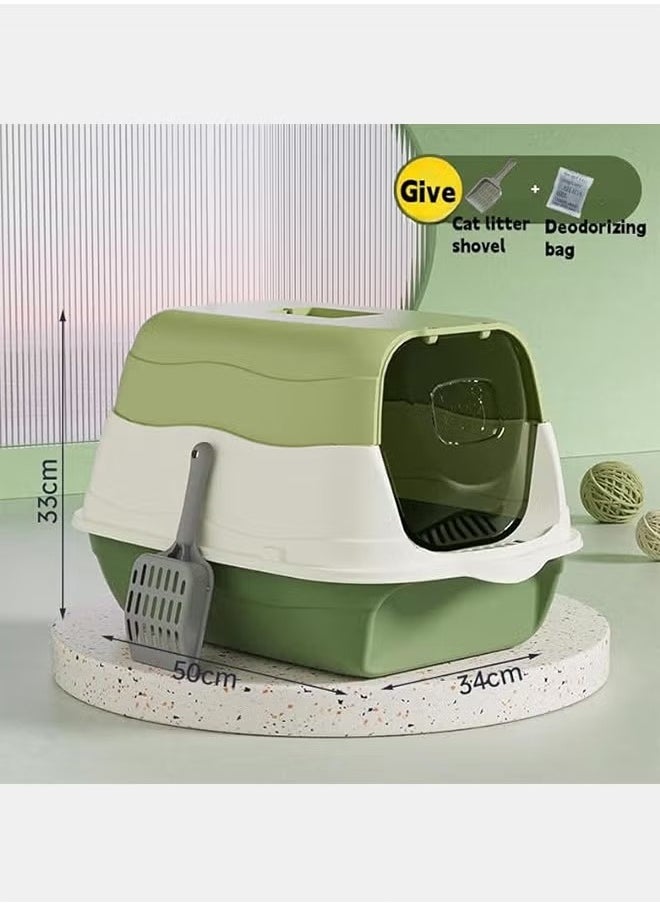 HQ-GAMING - Detachable Cat Litter Box, Large Enclosed High Sided Litter Box with Removable Lid Anti-Splashing Cat Supplies with Plastic Scoop & Deodorizing Bag Easy Clean No Smell Kitty (Green) - Image 1