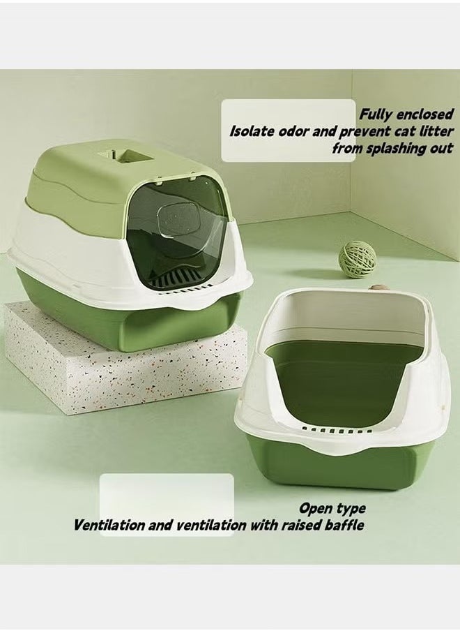 HQ-GAMING - Detachable Cat Litter Box, Large Enclosed High Sided Litter Box with Removable Lid Anti-Splashing Cat Supplies with Plastic Scoop & Deodorizing Bag Easy Clean No Smell Kitty (Green) - Image 1