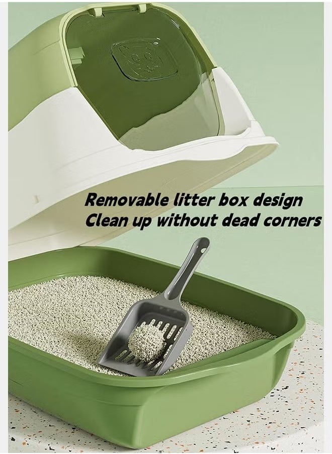 HQ-GAMING - Detachable Cat Litter Box, Large Enclosed High Sided Litter Box with Removable Lid Anti-Splashing Cat Supplies with Plastic Scoop & Deodorizing Bag Easy Clean No Smell Kitty (Green) - Image 1