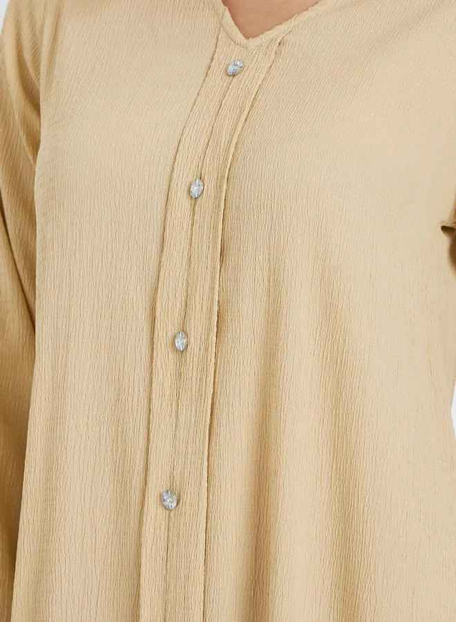 Amirah  Women Yellow A-Line Jalabiya with Crystal Buttons for Women | Best Price UAE