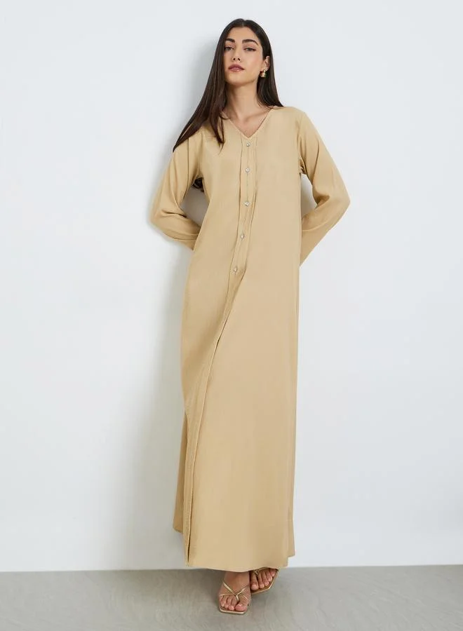Amirah  Women Yellow A-Line Jalabiya with Crystal Buttons for Women | Best Price UAE