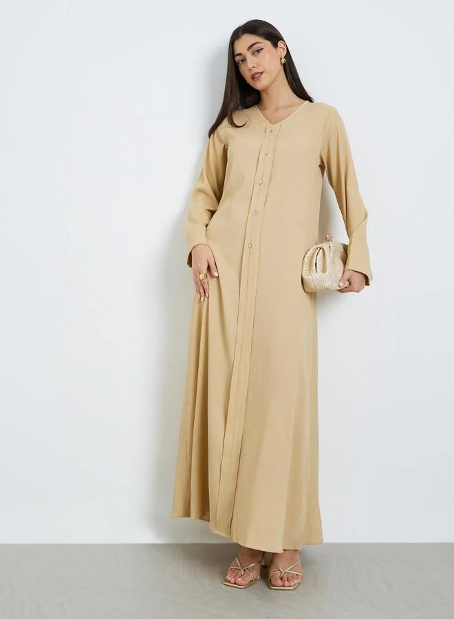 Women Yellow A-Line Jalabiya with Crystal Buttons