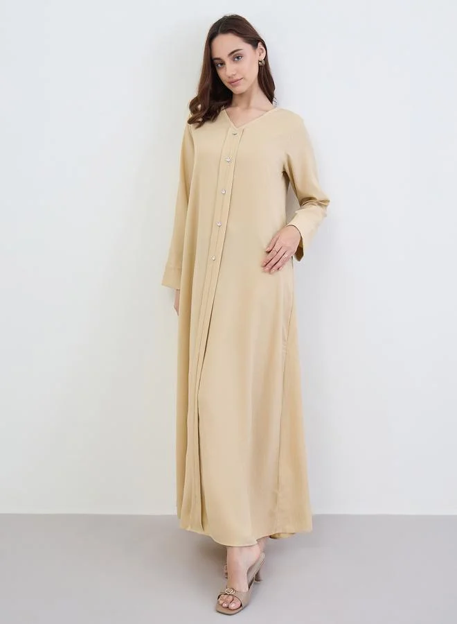 Amirah  Women Yellow A-Line Jalabiya with Crystal Buttons for Women | Best Price UAE