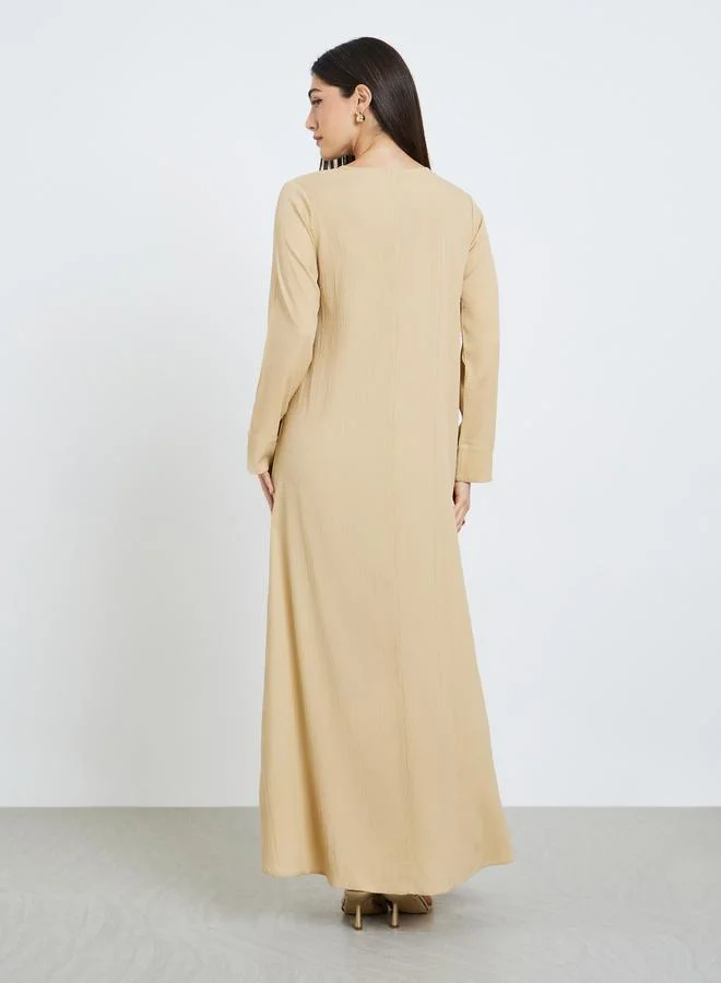 Amirah  Women Yellow A-Line Jalabiya with Crystal Buttons for Women | Best Price UAE