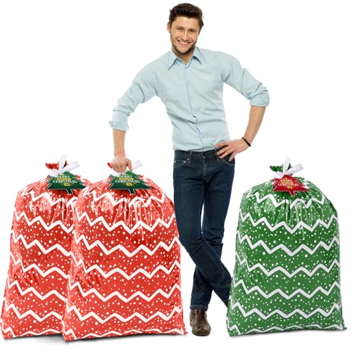 YALTOON Large Christmas Gift Bags 3 Oversized Christmas Bags 44x 36 Jumbo Gift Bag for Huge Big Gift Wrapping Kids Bicycle Bike Xmas Santa Holiday Large Plastic Gift Bags for Presents - Image 3