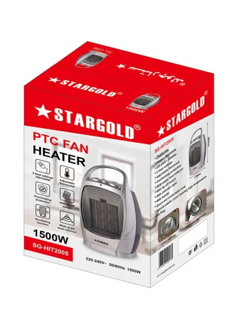 Stargold 1500W Portable Electric PTC Ceramic Fan Heater — Fast Heating Room Heater for Bedroom, Office & Living Room, Adjustable Heat Settings, Energy-Efficient, Compact Safe Design - Image 2