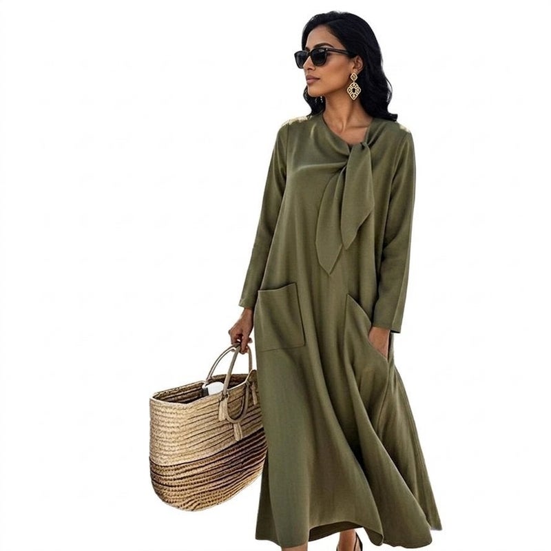 2026 Spring/Summer New Arrival: Elegant Bow Neck Casual Long-Sleeve  Dress - Image 4