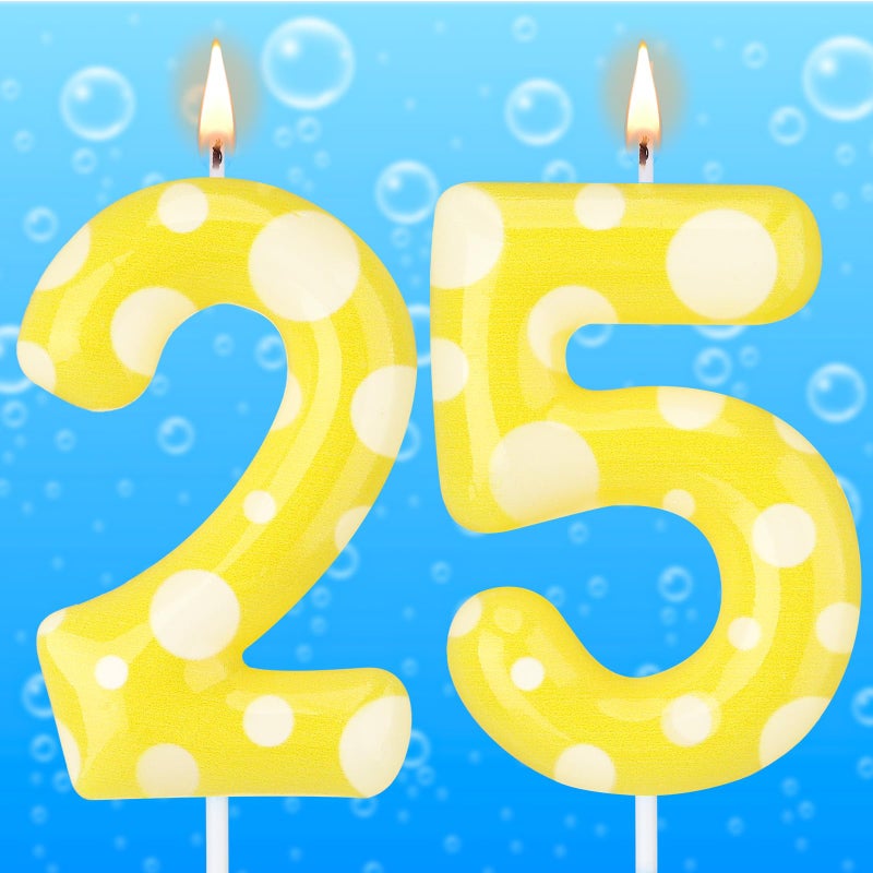 Conelist Sponge Birthday Number Candle Cute Yellow Themed Dot Print Candles Cartoon Numeral Birthday Cake Topper for Sponge Fans Party Decoration SuppliesNumber 25