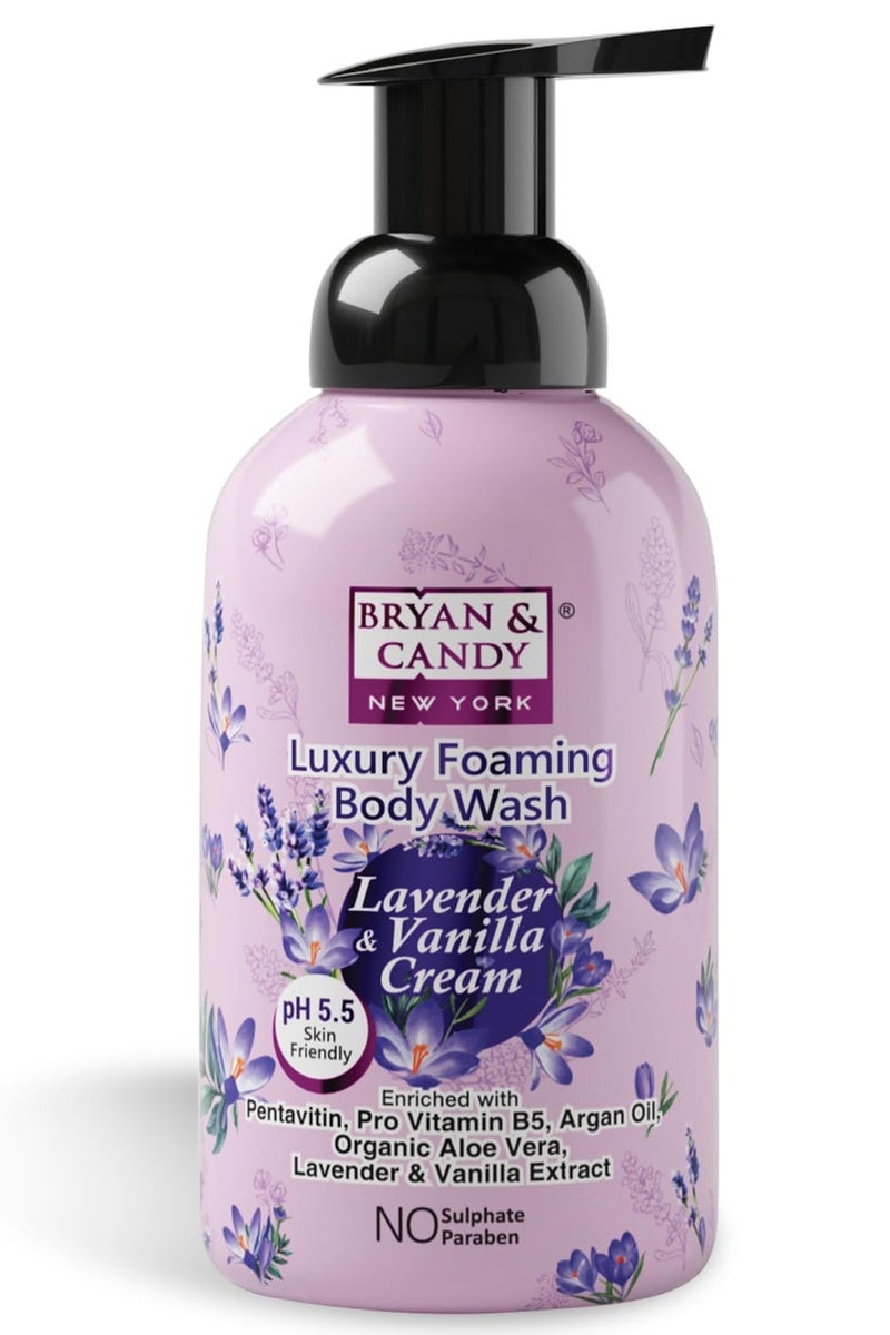 BRYAN & CANDY Bryan And Candy Lavender Vanilla Cream Luxury Foaming Body Wash with Pentavitin Pro Vit B5 Argan Oil Lavender Vanilla Extract Skin Friendly pH 5.5 All Skin Types 400Ml - Image 1
