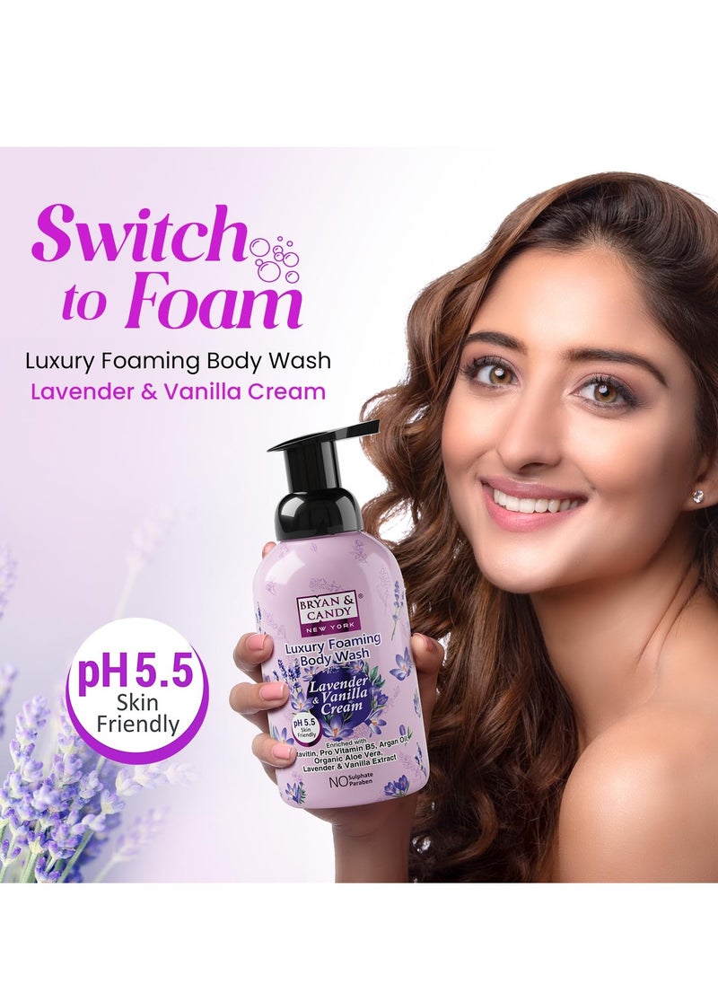 BRYAN & CANDY - Bryan And Candy Lavender Vanilla Cream Luxury Foaming Body Wash with Pentavitin Pro Vit B5 Argan Oil Lavender Vanilla Extract Skin Friendly pH 5.5 All Skin Types 400Ml - Image 1