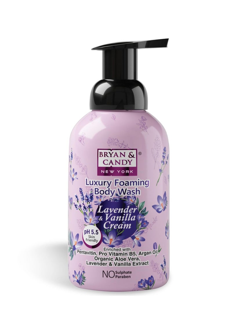 BRYAN & CANDY - Bryan And Candy Lavender Vanilla Cream Luxury Foaming Body Wash with Pentavitin Pro Vit B5 Argan Oil Lavender Vanilla Extract Skin Friendly pH 5.5 All Skin Types 400Ml - Image 1