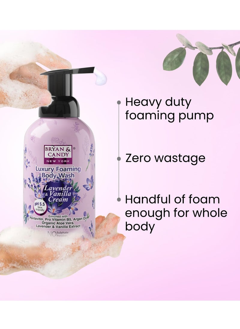 BRYAN & CANDY - Bryan And Candy Lavender Vanilla Cream Luxury Foaming Body Wash with Pentavitin Pro Vit B5 Argan Oil Lavender Vanilla Extract Skin Friendly pH 5.5 All Skin Types 400Ml - Image 1