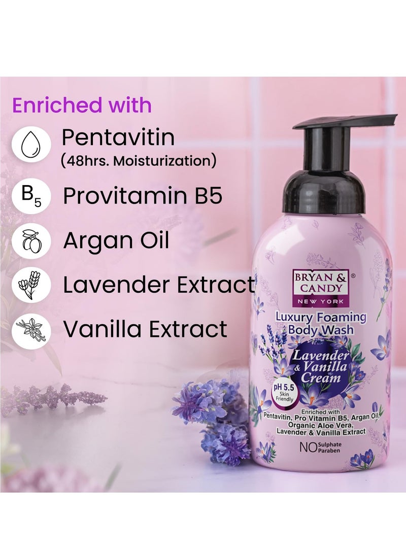 BRYAN & CANDY - Bryan And Candy Lavender Vanilla Cream Luxury Foaming Body Wash with Pentavitin Pro Vit B5 Argan Oil Lavender Vanilla Extract Skin Friendly pH 5.5 All Skin Types 400Ml - Image 1