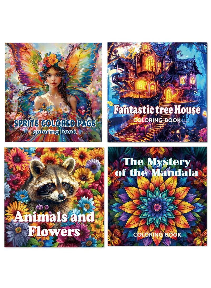 Cute & Comfy Doodle Watercolor Coloring Book Set (4 Books, 24 Pages Each) – Butterfly Fairy, Animals and Flowers, The Mystery of Mandala, Fantastic tree House – Thick Paper, Single-Sided Pages, Creative Art Gift for Adults & Kids - Image 1