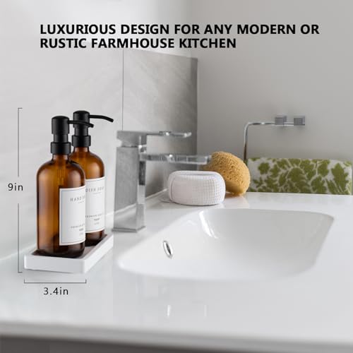eggs sound Thick Glass Soap Dispenser - Kitchen Dish Hand Soap Dispenser Set, Rustproof Pump Soap Lotion Dispenser Bathroom with Tray,14 Stickers for Kitchen Decor Amber Bottle/Black Pump - Image 2