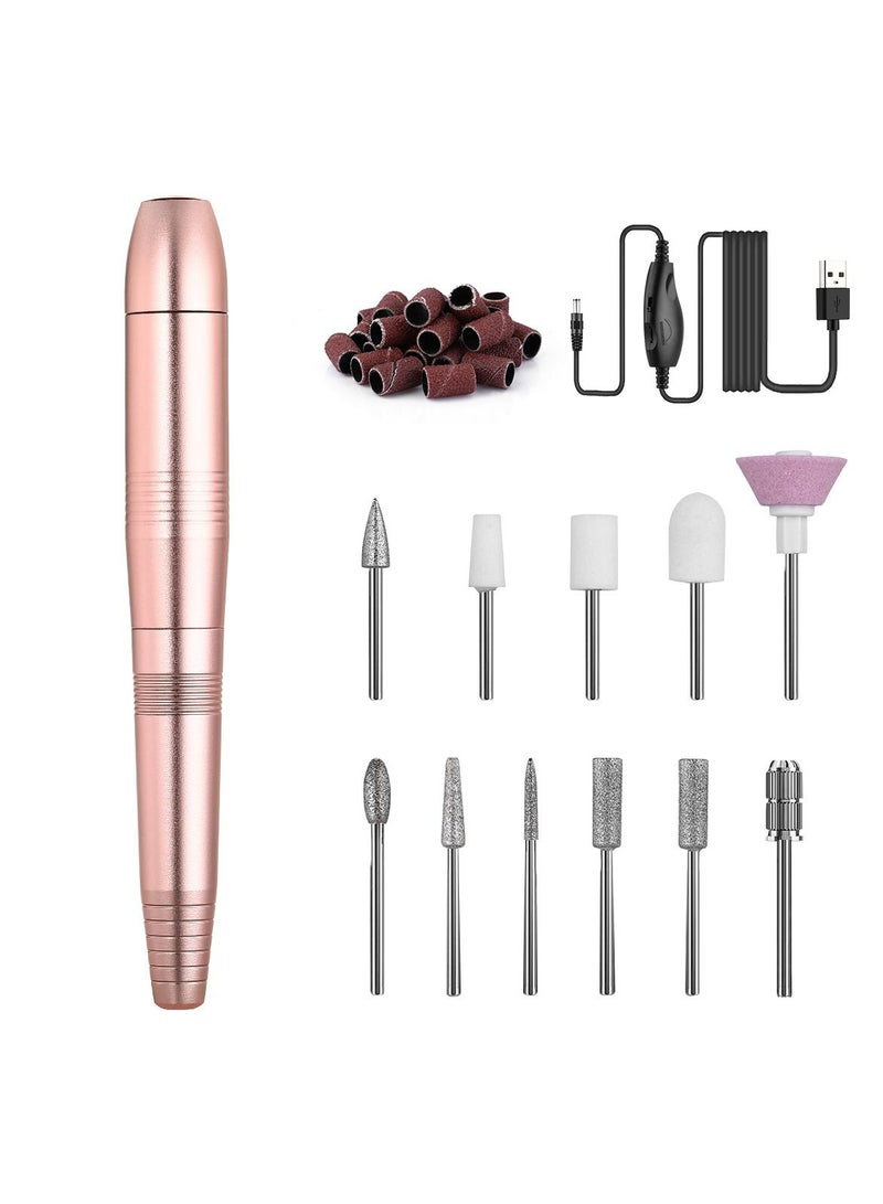 general Portable 11-in-1 USB Manicure Pedicure Nail File Polishing Drill Machine Tools Kit Set with Sanding Bands for Acrylic Gel Nails Removal, Home & Salon Use(Gold) - Image 1