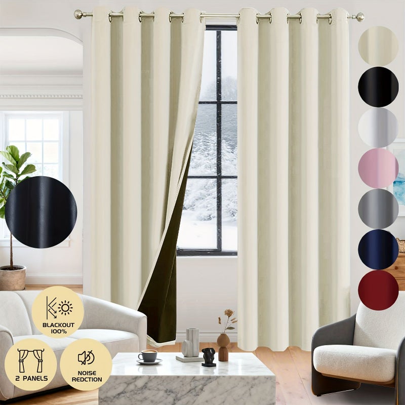 2pcs 100 Percent Blackout Curtains 54x54 Inch Black Grommet Panels For Holiday Decor Privacy Protection Noise Reduction Temperature Regulation - Image 2