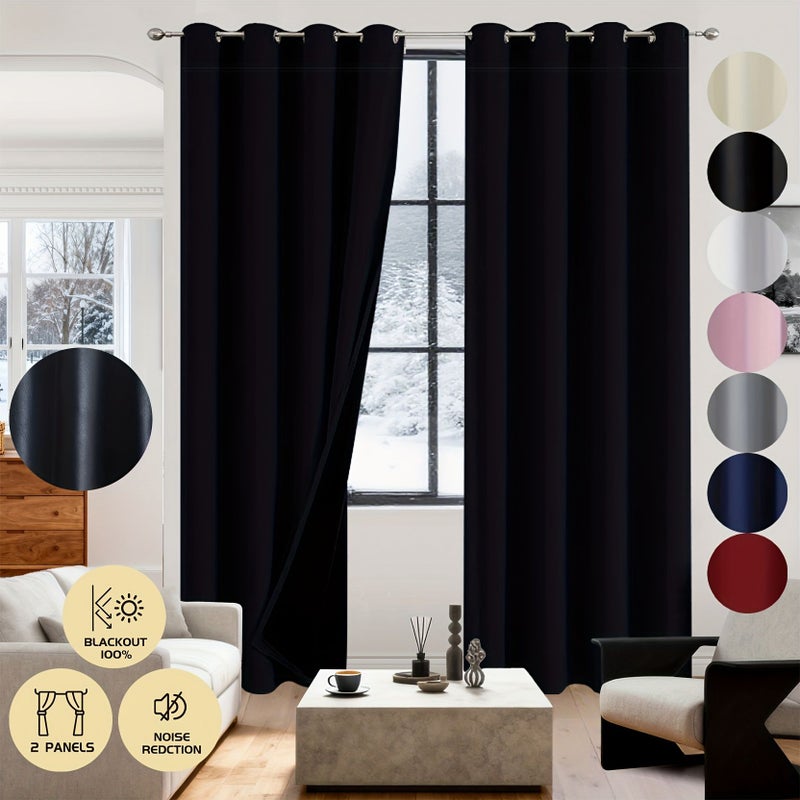 2pcs 100 Percent Blackout Curtains 54x54 Inch Black Grommet Panels For Holiday Decor Privacy Protection Noise Reduction Temperature Regulation - Image 1