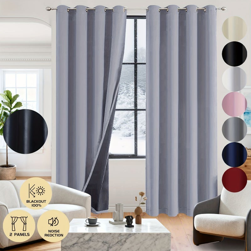 2pcs 100 Percent Blackout Curtains 54x54 Inch Black Grommet Panels For Holiday Decor Privacy Protection Noise Reduction Temperature Regulation - Image 3