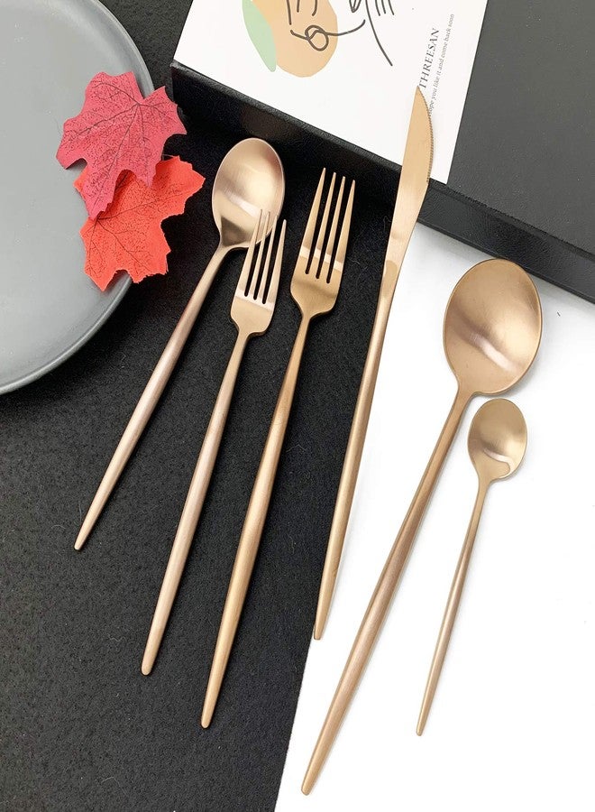 JASHII 18/10 Rose Gold Flatware Silverware Set 304 Stainless Steel Copper Flatware Cutlery Set| 24-Piece Adaline Royal Modern Satin Finish| BEST Birthday Wedding Gift (Rose Gold Matte 4 Sets) - Image 2